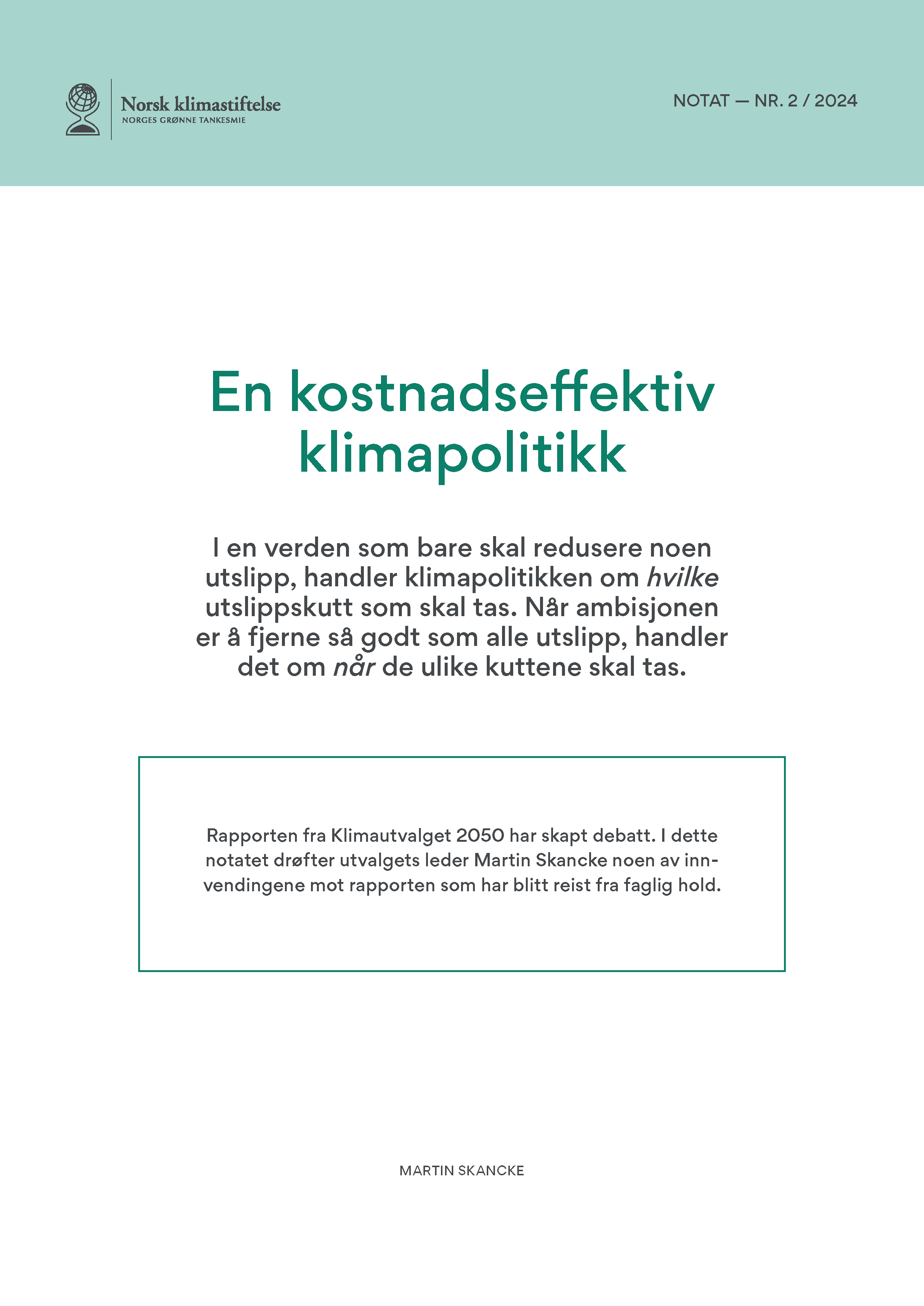 Forsiden av En kostnadseffektiv klimapolitikk
